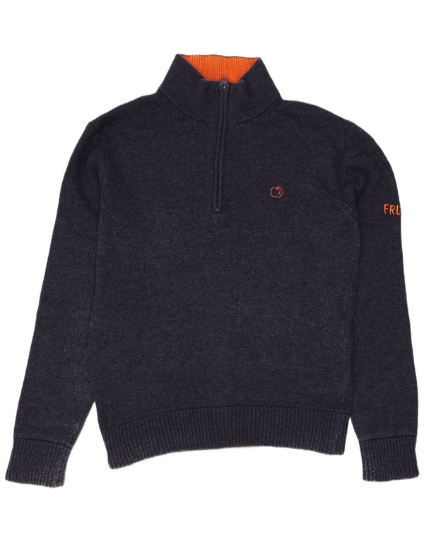 Pulover VINTAGE pentru bărbați, cu fermoar, cu gât, lână medie, albastru