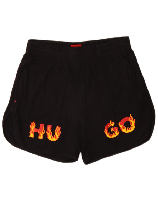 Pantaloni scurți sport grafic pentru femei Hugo Boss UK 14, bumbac mediu negru