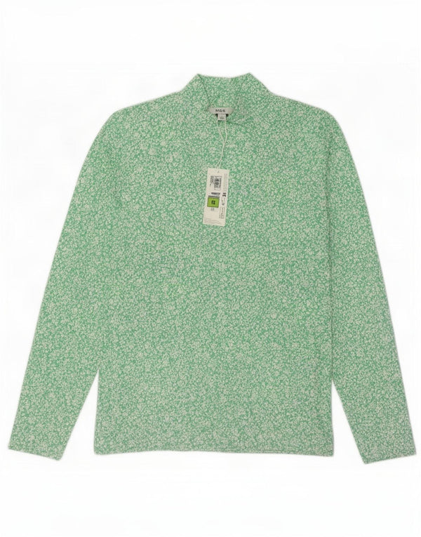 Top pentru femei Marks & Spencer cu mânecă lungă UK 12, verde mediu, bumbac floral