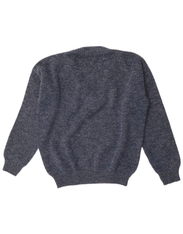 Pulover vintage pentru bărbați cu decolteu în V, mijlociu, bleumarin, geometric