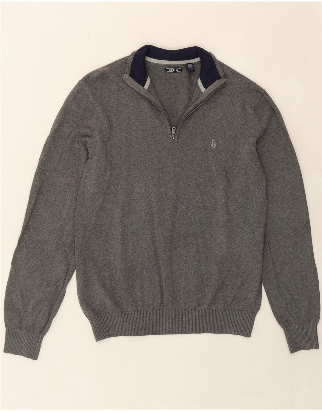 IZOD Mens Zip Neck Jumper Sweater Medium Grey Cotton Vintage Izod and Second-Hand Izod from Messina Hembry 