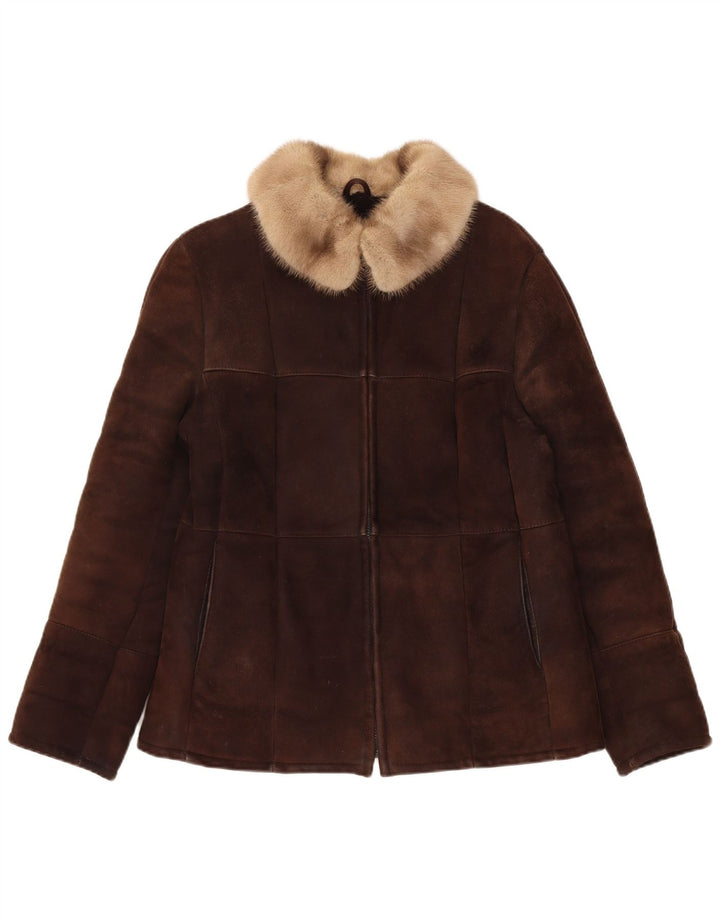 Jachetă vintage pentru femei din shearling UK 14 maro mediu