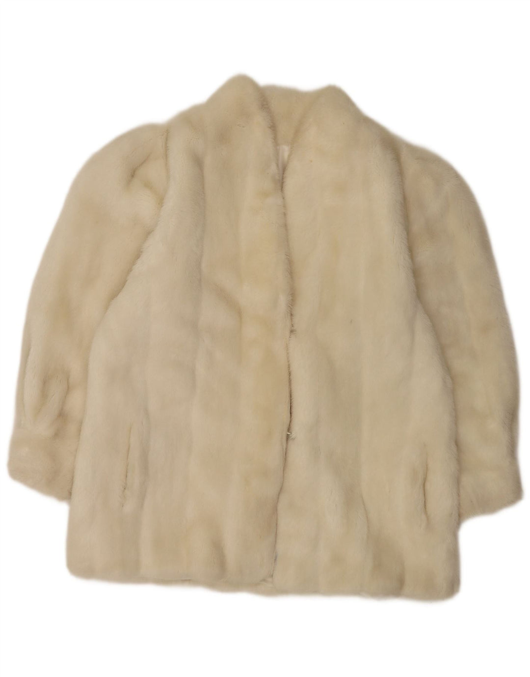 Jachetă vintage pentru femei din blană artificială UK 12 microfibre albe medii
