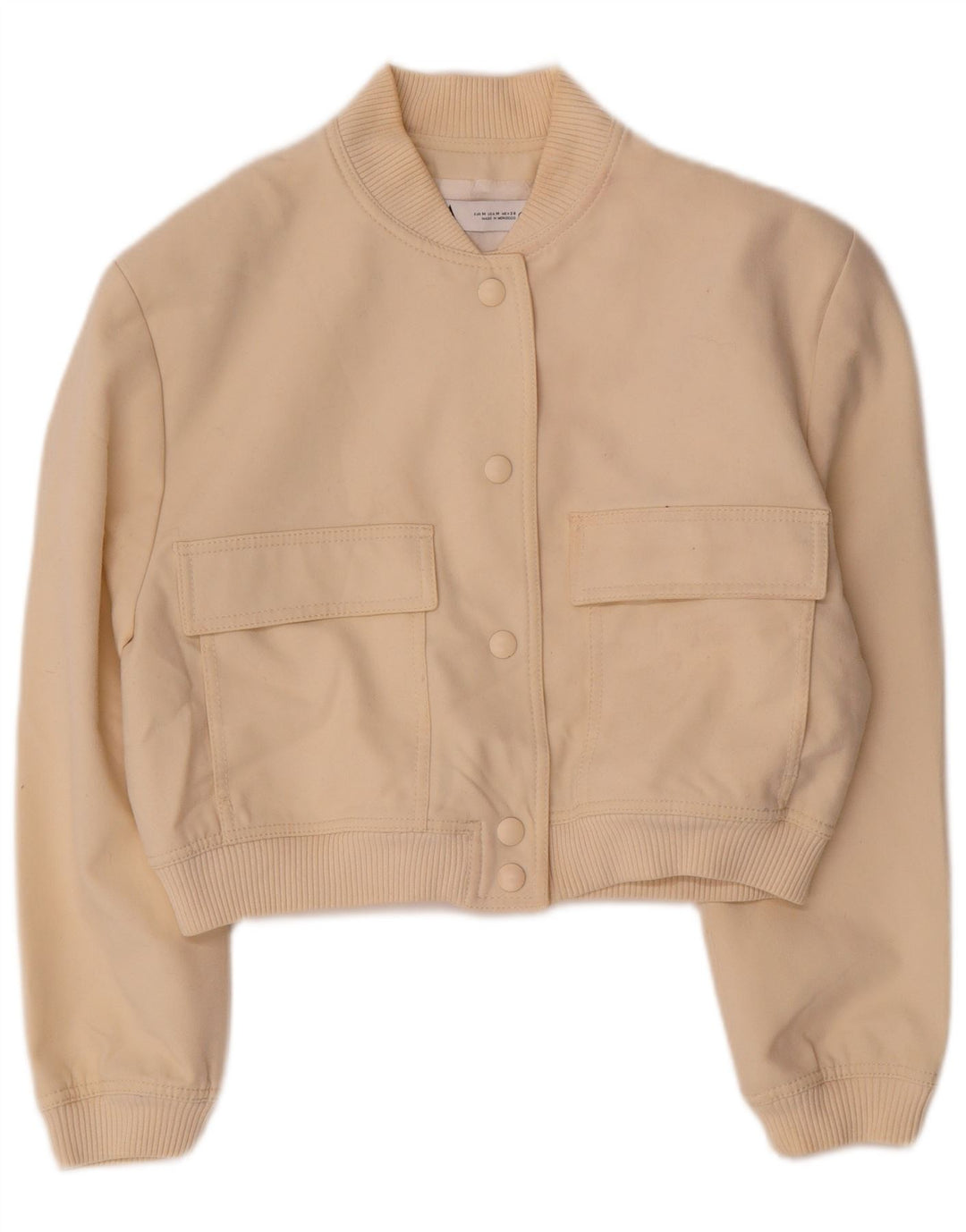 Jachetă Bomber Crop pentru Damă Zara UK 14 Medium Bej Viscoză