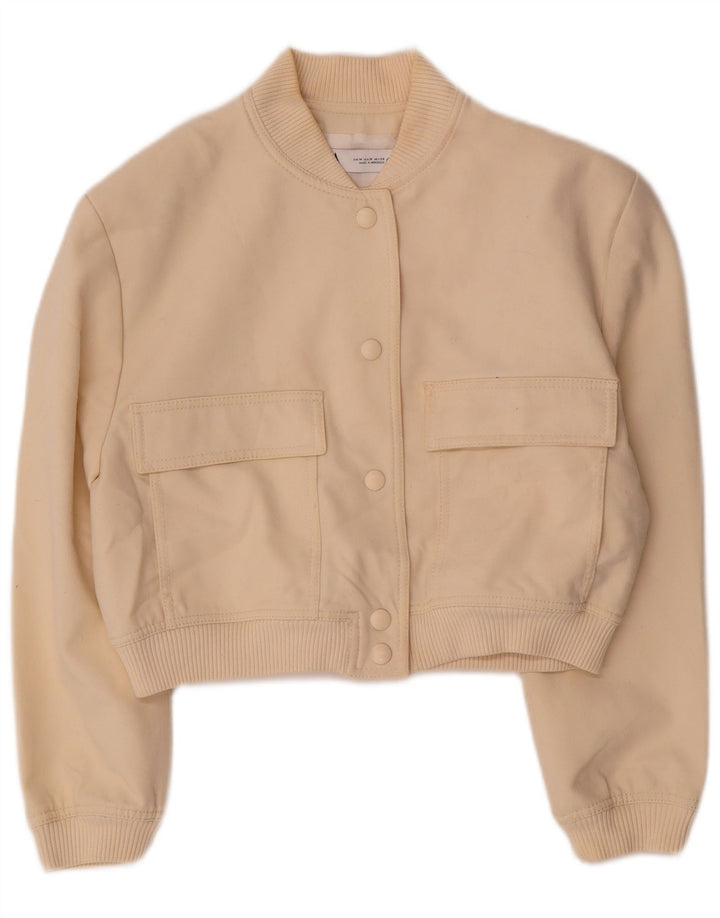 Jachetă Bomber Crop pentru Damă Zara UK 14 Medium Bej Viscoză