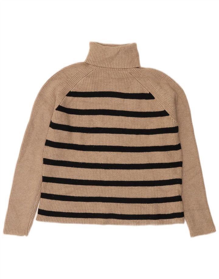 Pulover pentru femei Marks & Spencer cu gât rulat în dungi, UK 12 Medium Bej