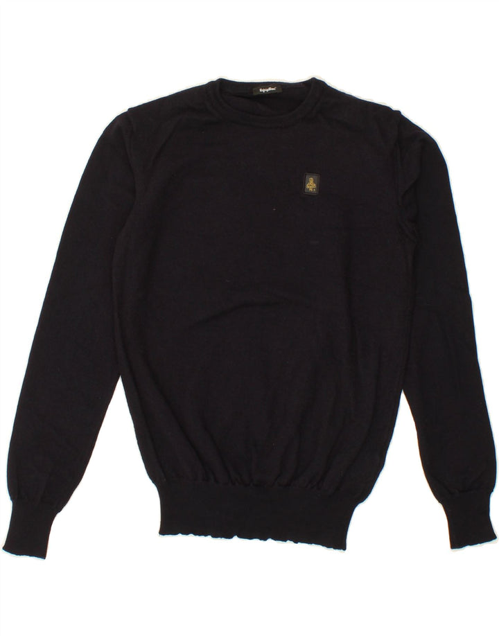 REFRIGIWEAR Womens Crew Neck Jumper Sweater UK 12 Medium Navy Blue Wool Vintage Refrigiwear and Second-Hand Refrigiwear from Messina Hembry 
