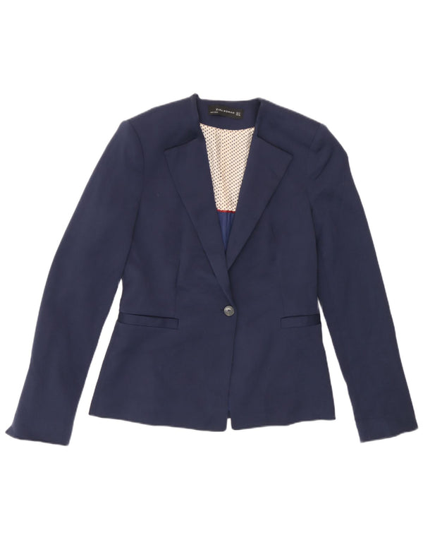 Blazer pentru femei Zara cu 1 nasture UK 12 Medium Bluemarin Bumbac
