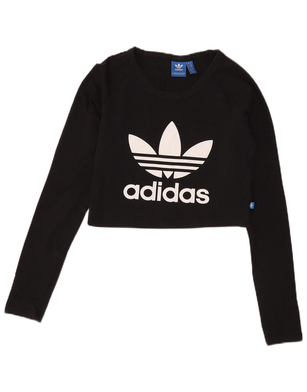 Adidas Womens Crop Graphic Top Long Sleeve UK 10 Small Black Cotton