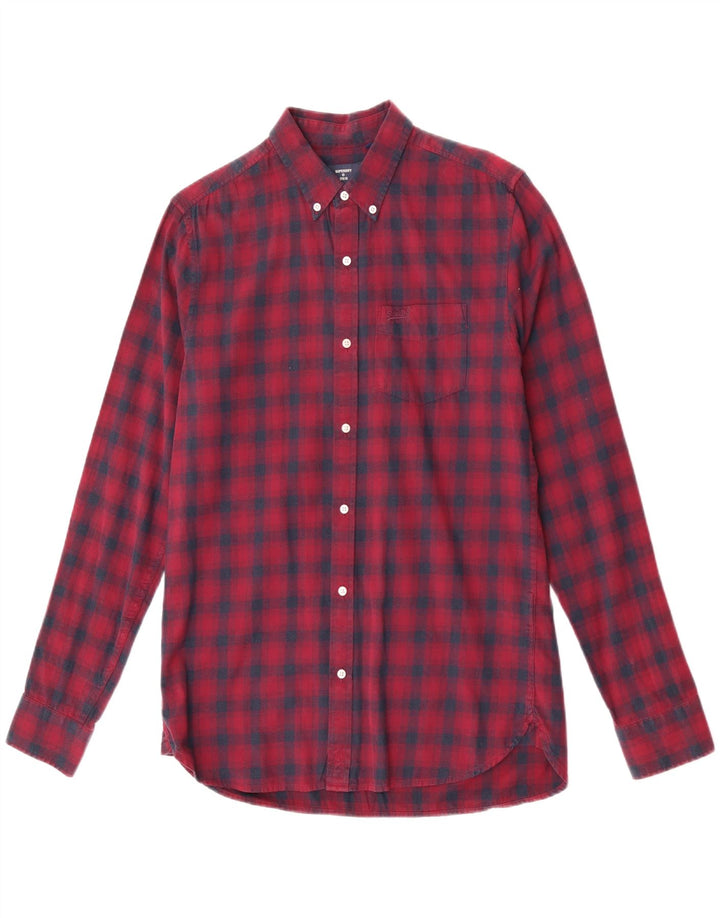 Cămașă de flanel pentru bărbați Superdry, bumbac cu carouri burgundy mediu