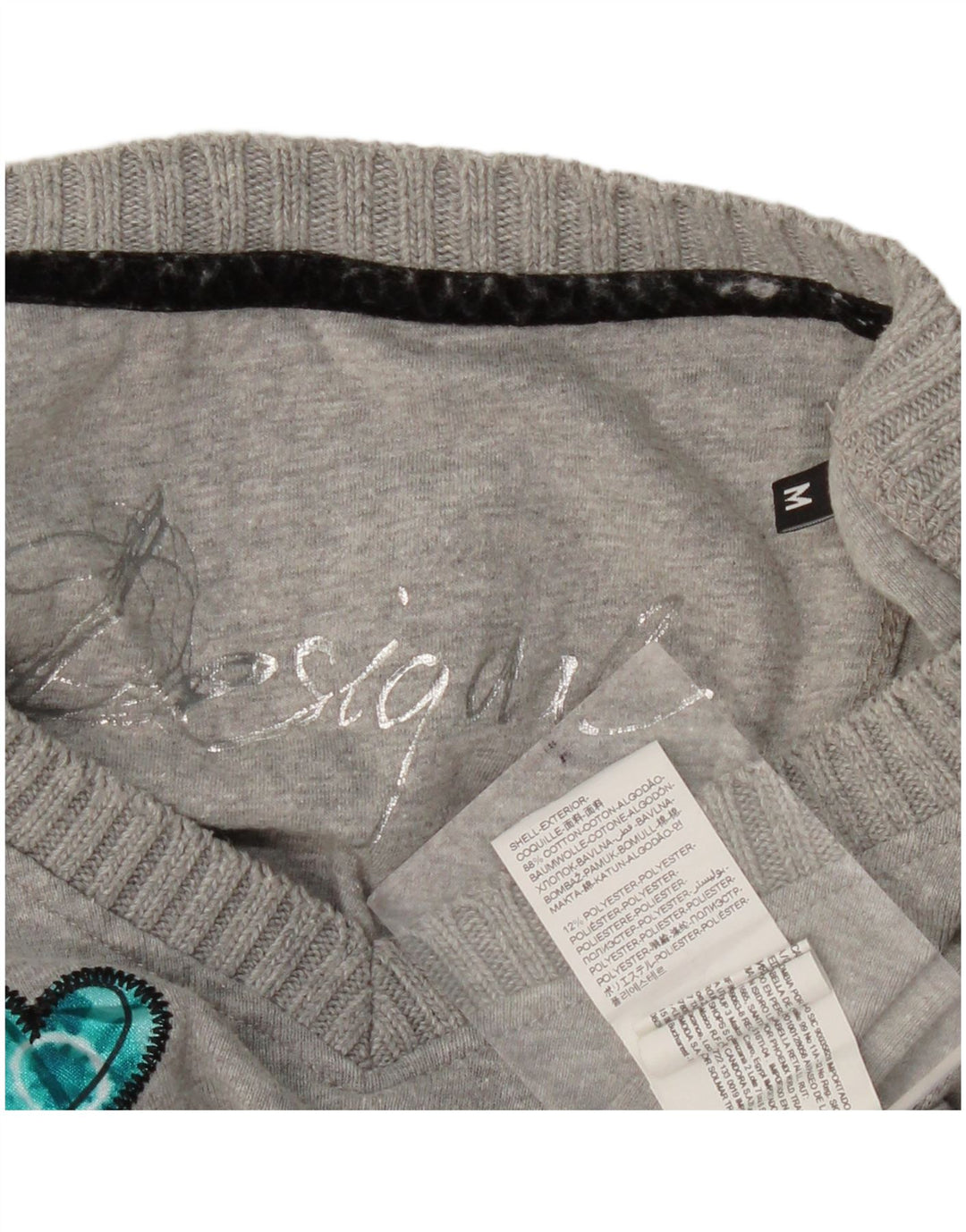 DESIGUAL Top grafic pentru femei cu mânecă lungă UK 12 Medium Gri Paisley Heart