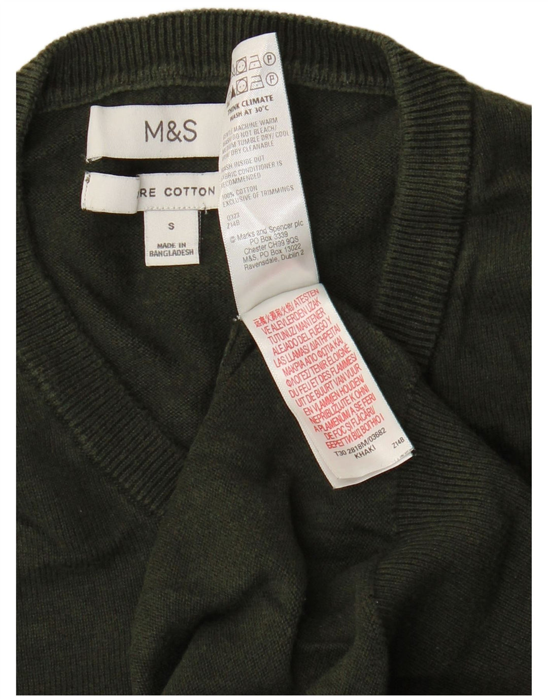 Pulover pentru bărbați Marks & Spencer cu gât crew pulover mic, verde, bumbac