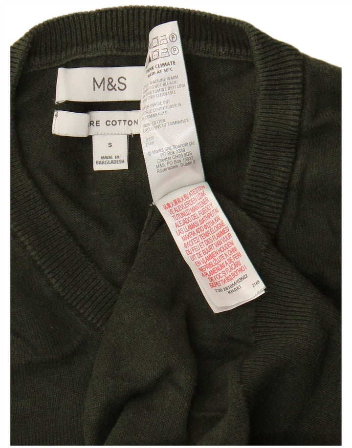 Pulover pentru bărbați Marks & Spencer cu gât crew pulover mic, verde, bumbac