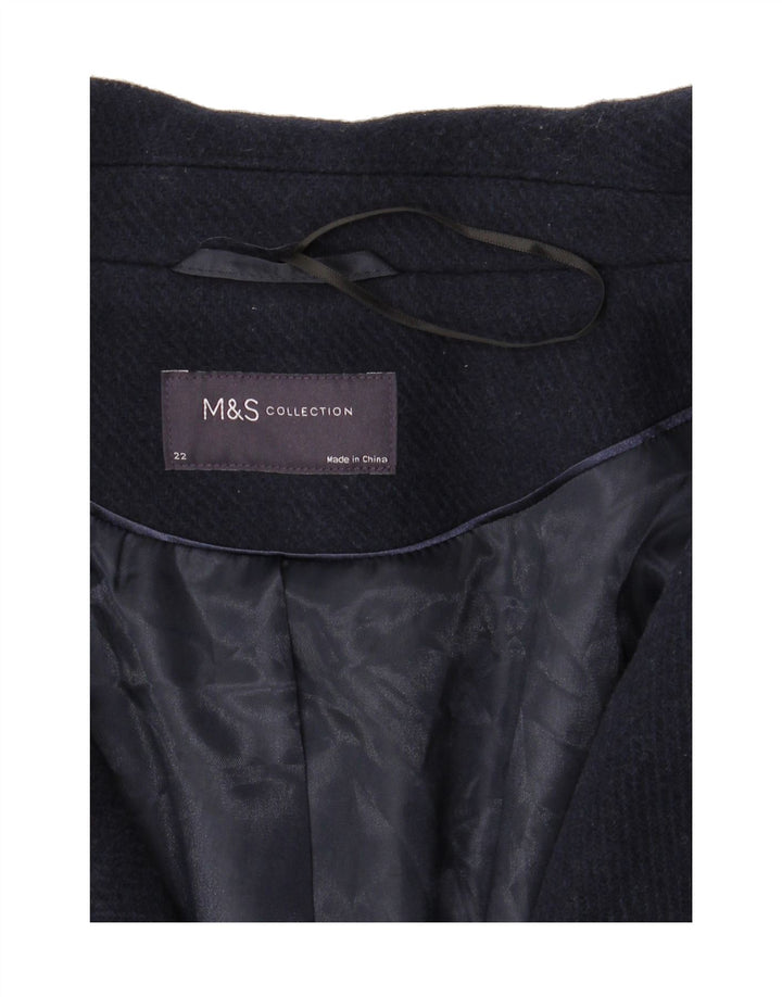 MARKS & SPENCER Womens Double Breasted Coat UK 22 3XL Navy Blue Polyester Vintage Marks & Spencer and Second-Hand Marks & Spencer from Messina Hembry 