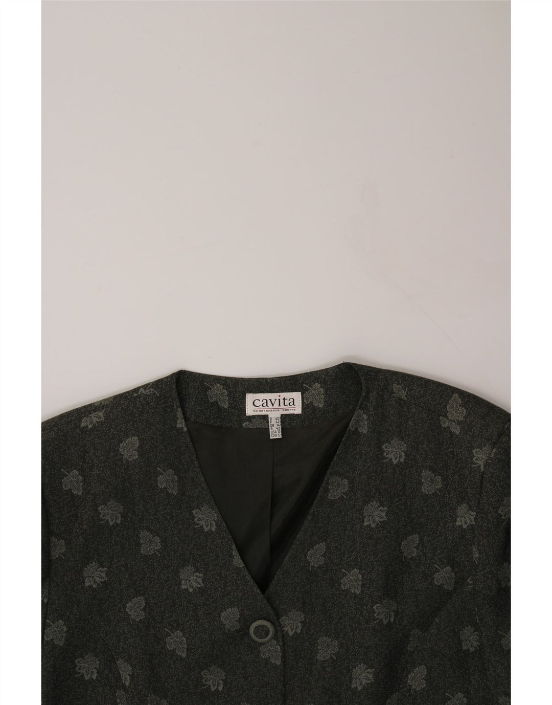 CAVITA Womens 3 Button Blazer Jacket UK 14 Large  Grey Floral Viscose Vintage CAVITA and Second-Hand CAVITA from Messina Hembry 