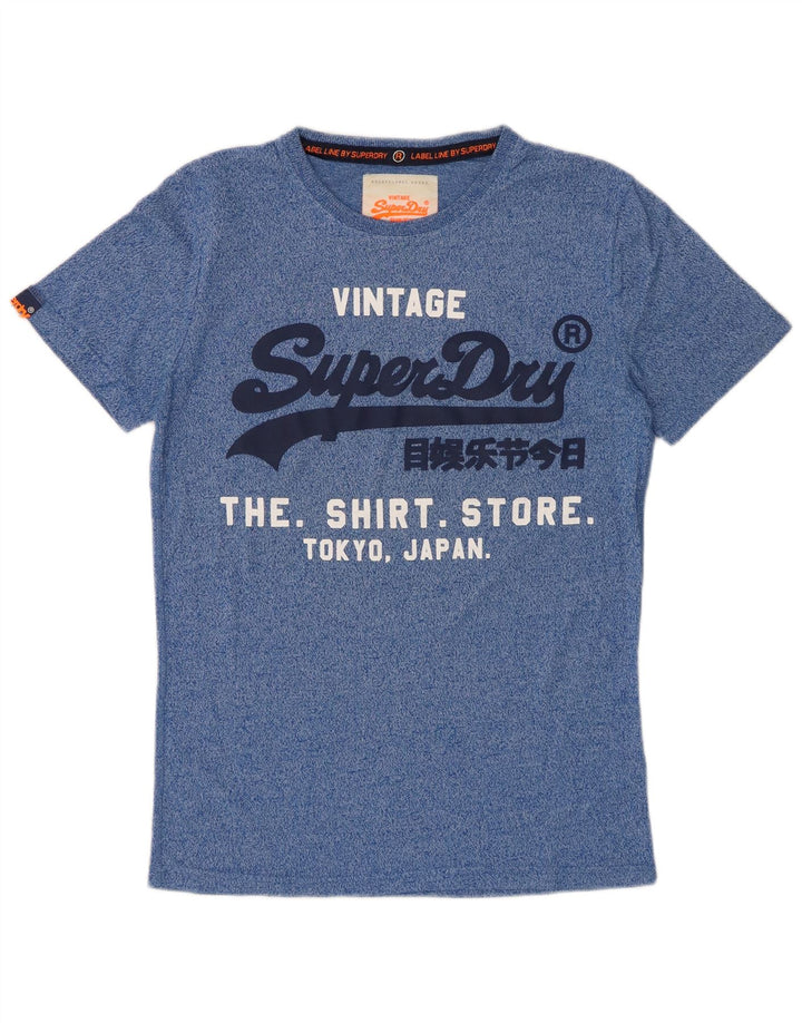 SUPERDRY tricou grafic pentru bărbați Top mic albastru bumbac cu pete