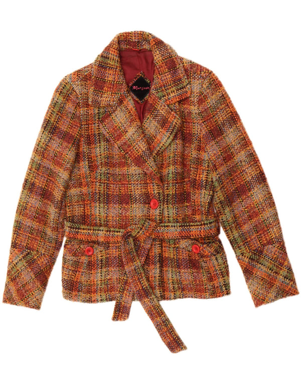 Sacou blazer pentru femei Monsoon cu 1 nasture UK 12 Lână cu carouri maro mediu