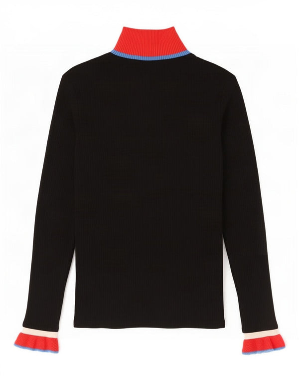 Top femeie Zara cu mânecă lungă UK 12 Medium Black Colorblock Viscoză