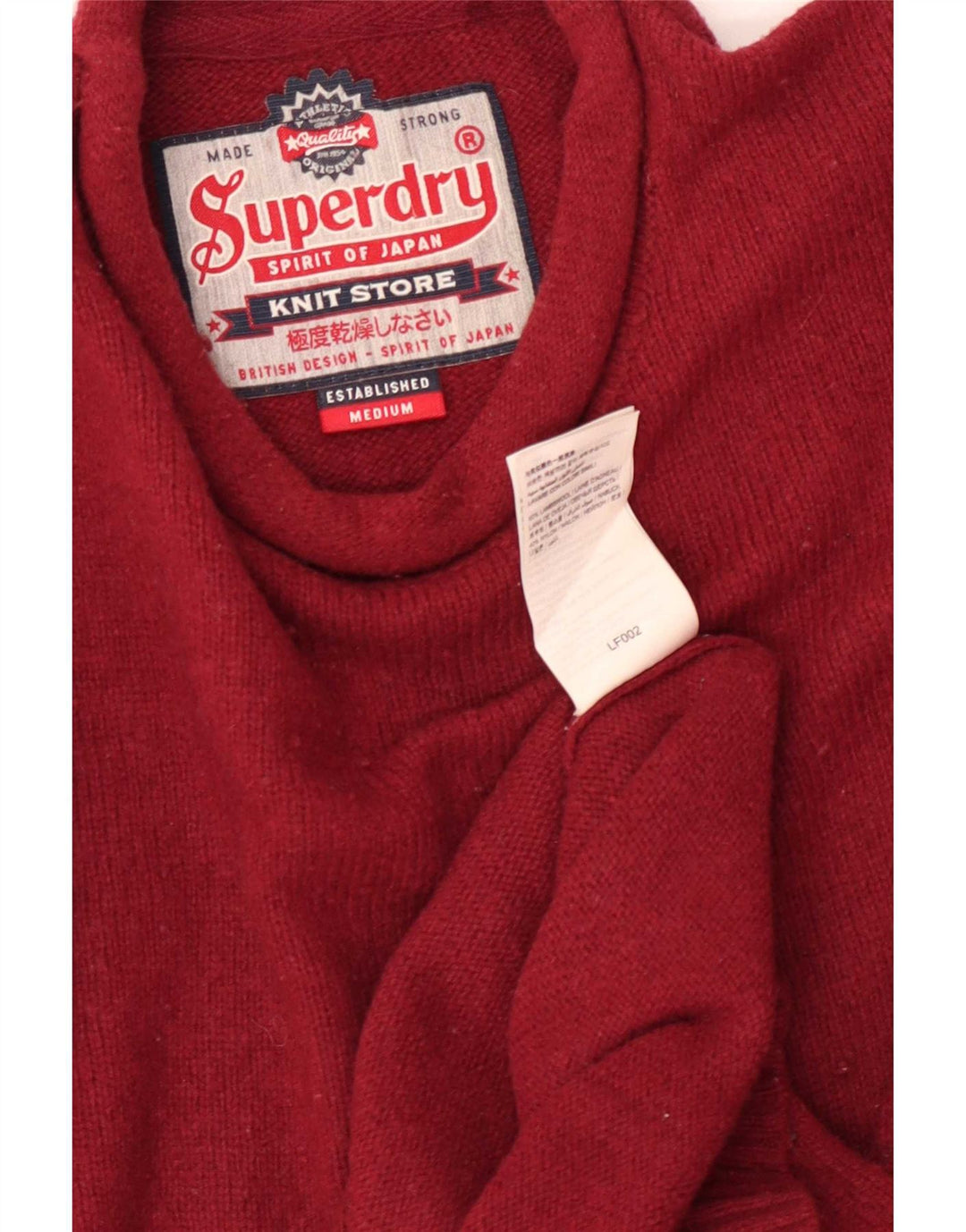 Pulover Superdry pentru bărbați cu gât roșu mediu din lână de miel
