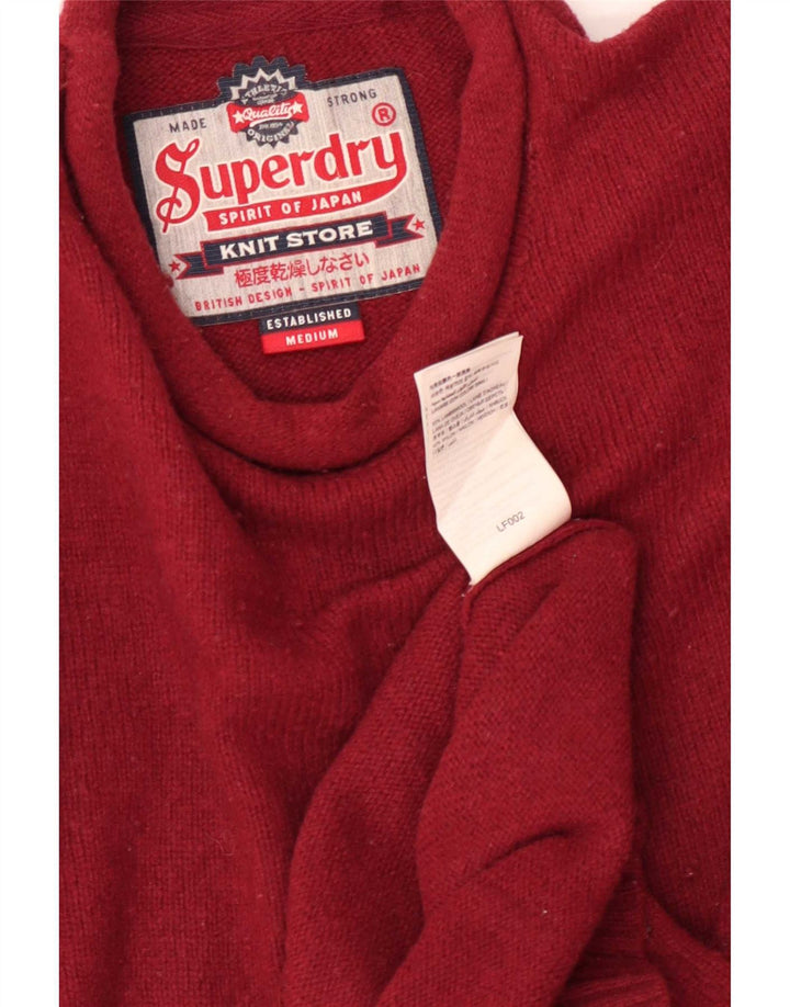 Pulover Superdry pentru bărbați cu gât roșu mediu din lână de miel