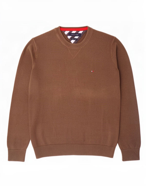 Tommy Hilfiger Mens Crew Neck Jumper Sweater Medium Brown Cotton