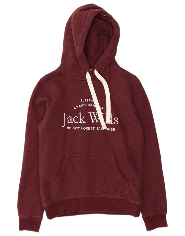 Jack Wills Womens Graphic Hoodie Jumper UK 8 Small Burgundy Cotton