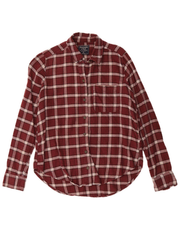 Cămașă de flanel supradimensionată pentru femei Abercrombie & Fitch UK 6 XS Burgundy Check