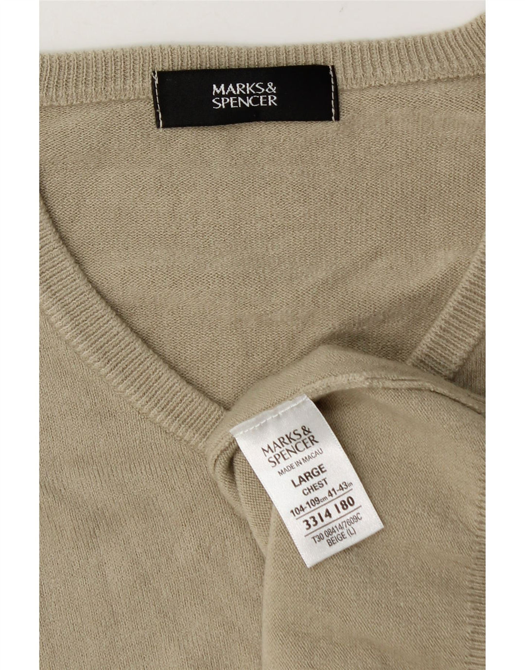 Pulover pentru bărbați Marks & Spencer, cu decolteu în V, mare, bej, acrilic
