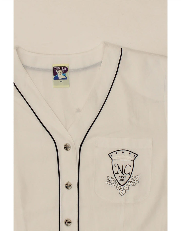 YESSICA Womens Short Sleeve Shirt Blouse EU 40 Medium White Polyester Vintage Yessica and Second-Hand Yessica from Messina Hembry 