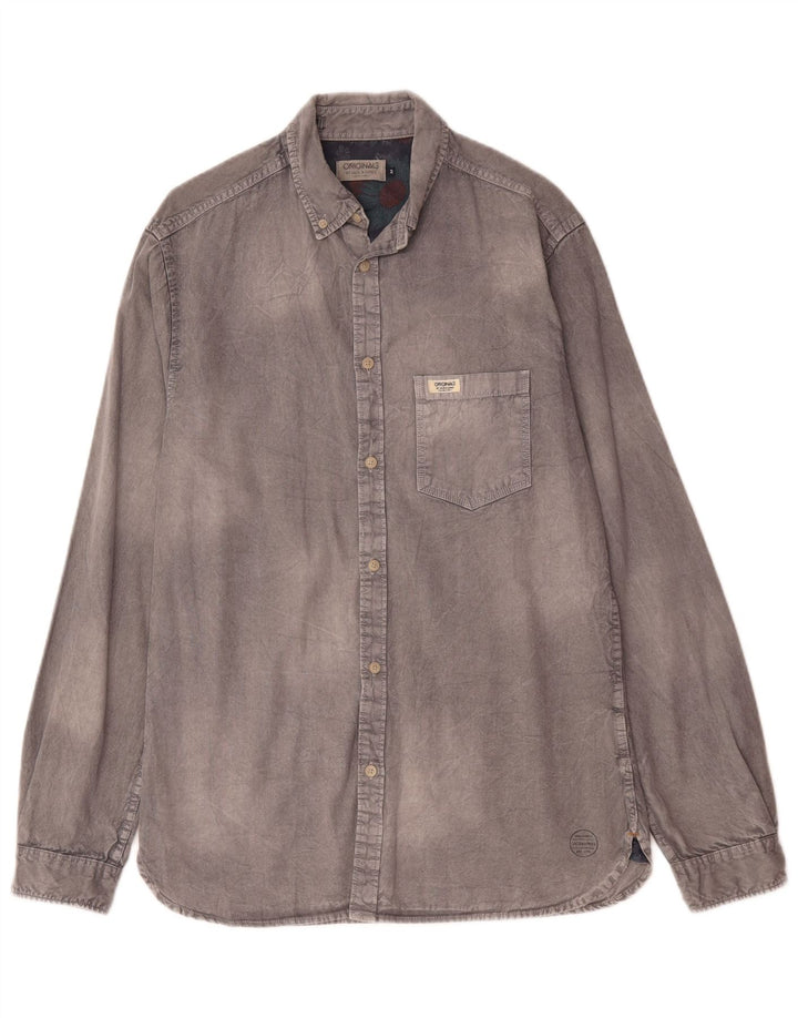Cămașă Jack & Jones pentru bărbați, bumbac gri mediu