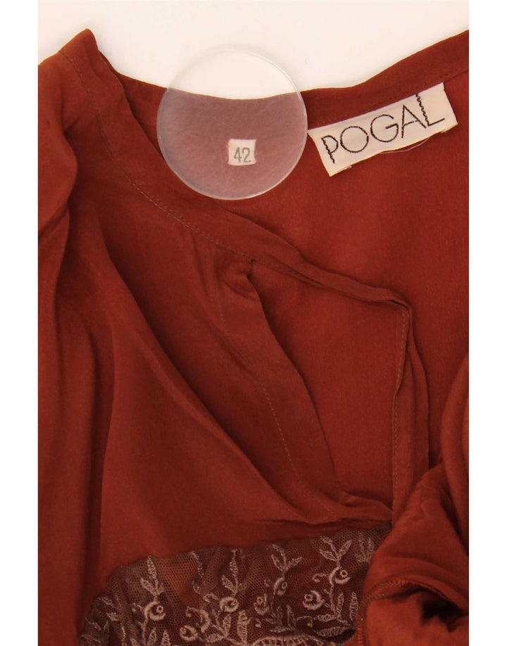 Bluză vintage cu mânecă lungă transparentă pentru femei IT 42 Maro mediu Floral