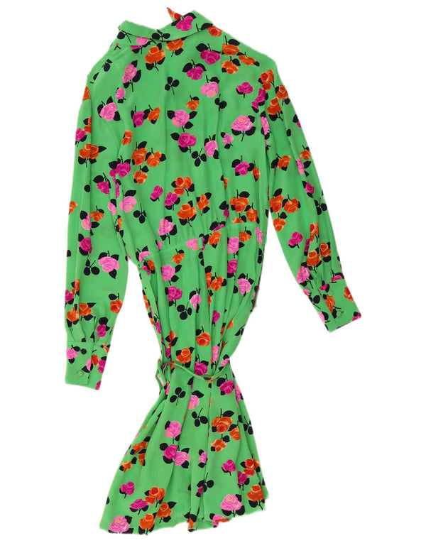 Rochie cămașă vintage pentru femei cu mânecă lungă UK 10, verde, florală