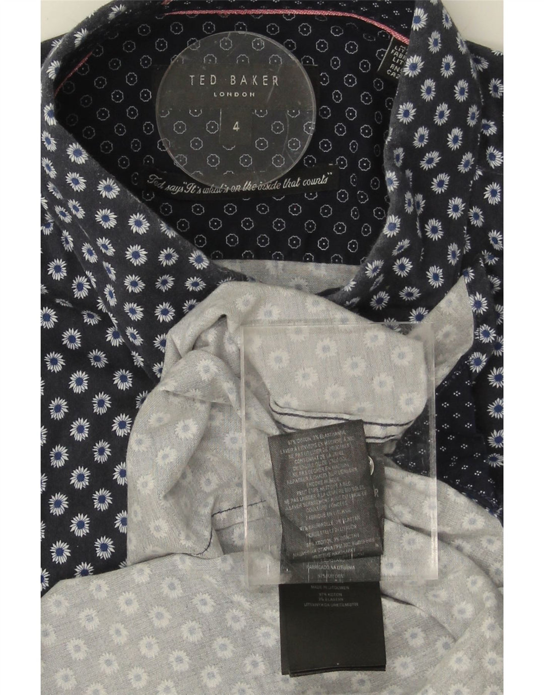 TED BAKER Mens Shirt Size 4 Large Navy Blue Floral Cotton Vintage Ted Baker and Second-Hand Ted Baker from Messina Hembry 