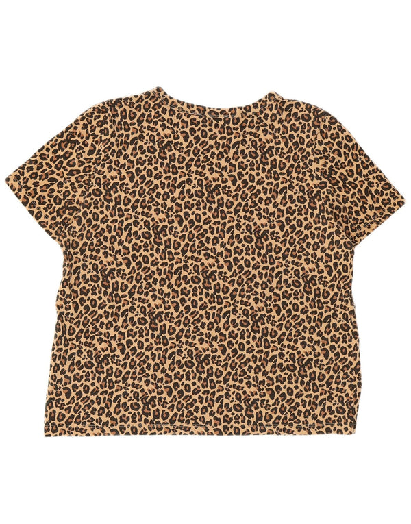 Tricou cu grafic crop ZARA pentru femei Top UK 16 mare, bej, imprimeu animal