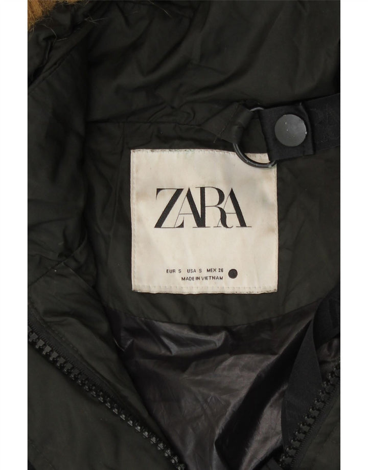 Palton căptușit cu glugă supradimensionat pentru femei Zara UK 10 Nylon negru mic