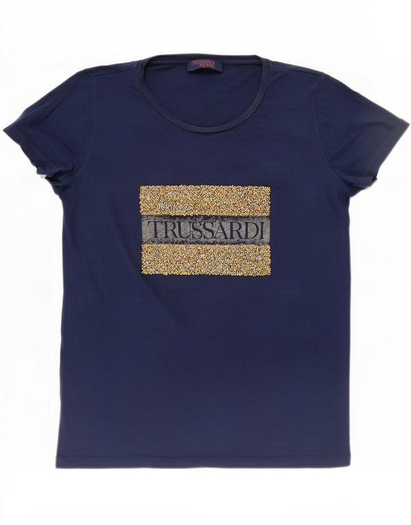 Trussardi Jeans Tricou cu grafic pentru femei Top UK 16 Mare Bumbac bleumarin