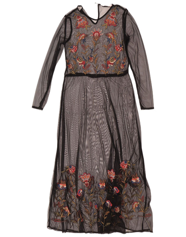 Rochie Maxi Trafaluc cu mânecă lungă pentru femei UK 10 Mic Negru Floral