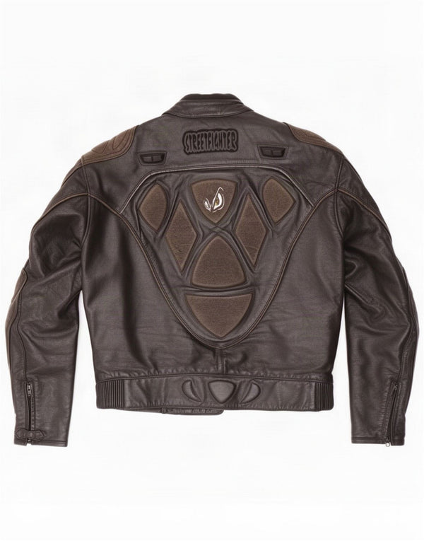 Streetfighter Mens Leather Racer Jacket IT 48 4XL Black