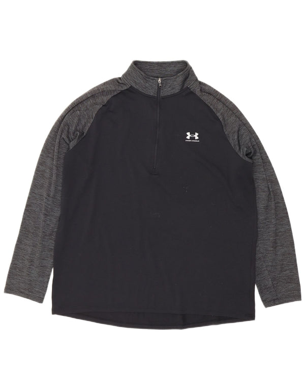 Under Armour pentru bărbați, cu fermoar și gât, top grafic cu mânecă lungă, mare, negru, sport