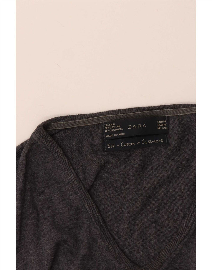 Pulover cu decolteu în V Zara pentru femei UK 12 Mătase, gri mediu