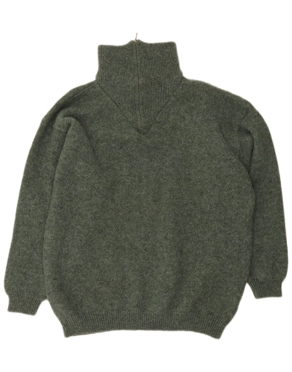 Pulover vintage pentru bărbați, cu fermoar, cu gât, XL, kaki, lână virgină