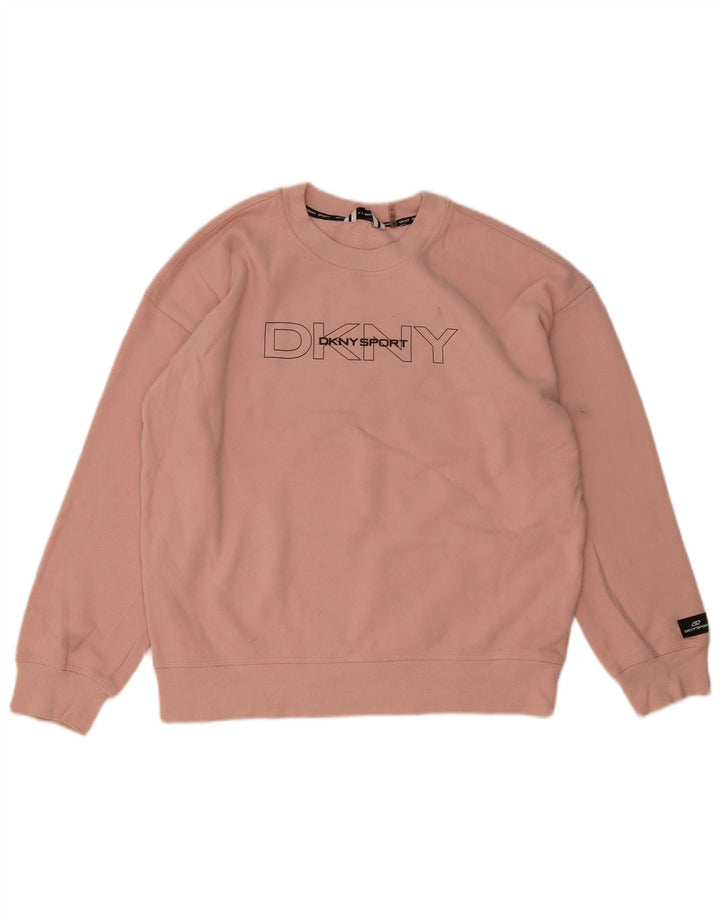 Dkny Pulover supradimensionat cu grafic pentru femei UK 14 Bumbac roz mediu