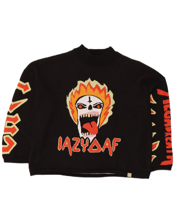 LAZY OAF Pulover pentru bărbați cu craniu supradimensionat cu gât țestoasă, XL, bumbac negru