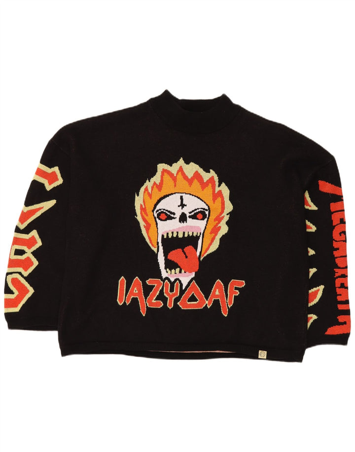 LAZY OAF Pulover pentru bărbați cu craniu supradimensionat cu gât țestoasă, XL, bumbac negru