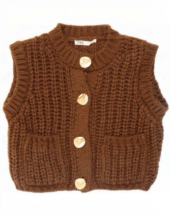 Pulover cardigan supradimensionat fără mâneci Zara UK 10 mic maro acrilic