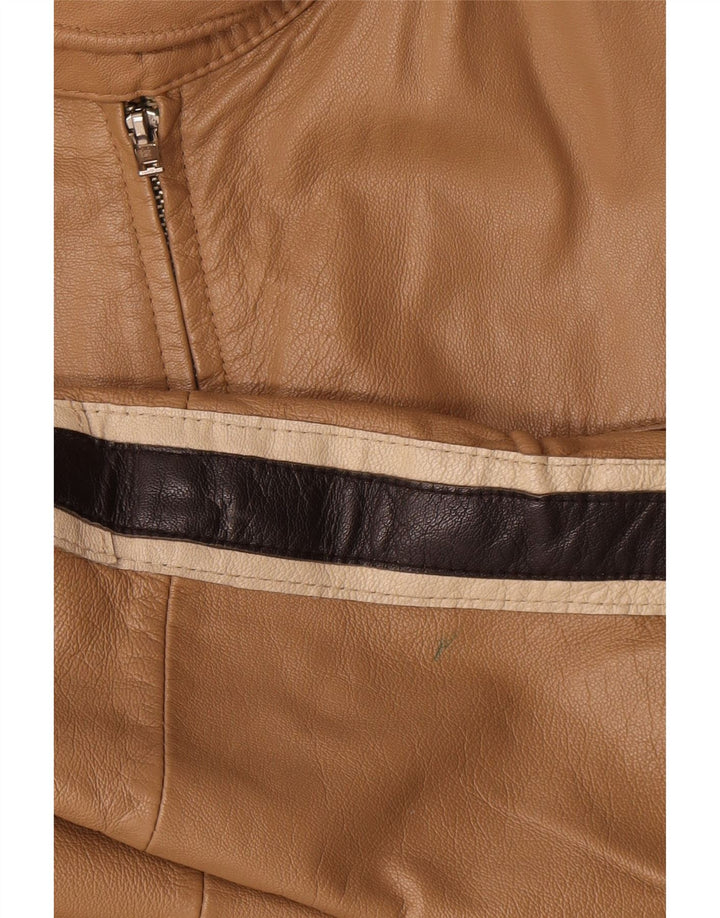 Geacă de piele vintage pentru bărbați IT 54 XL din piele bej color bloc