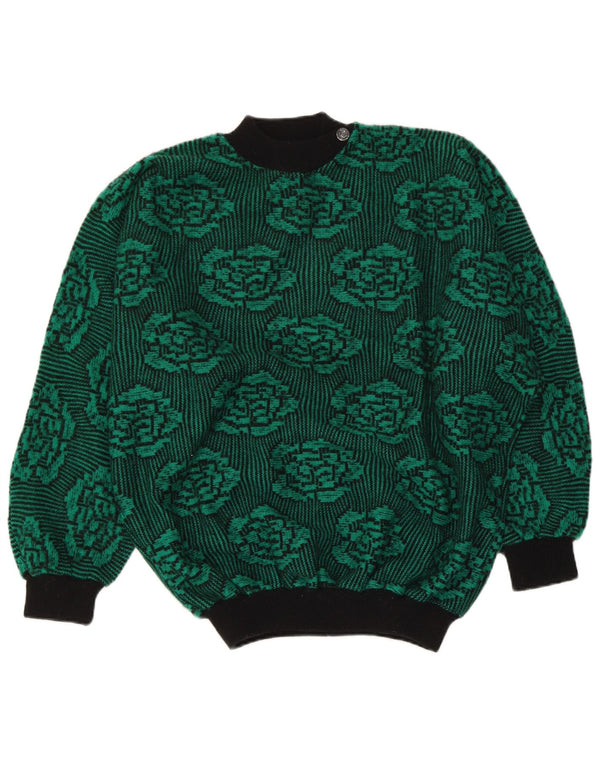 Pulover vintage pentru femei, cu croiala lejeră, cu decolteu tripu, UK 18 XL, verde, floral