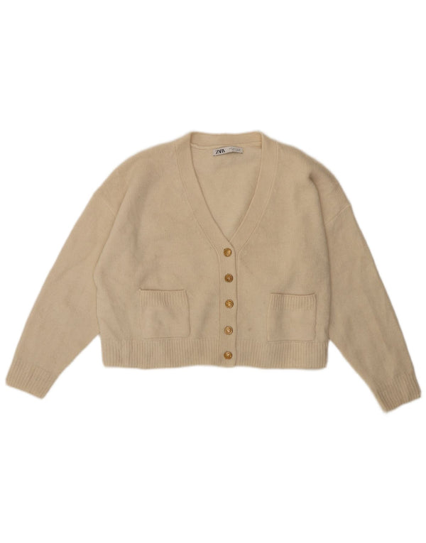 Pulover cardigan supradimensionat pentru femei Zara UK 10, lână albă, mică