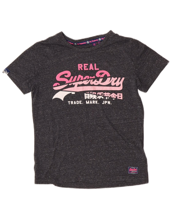 Tricou grafic Superdry pentru femei Top UK 10 mic, gri, bumbac cu pete