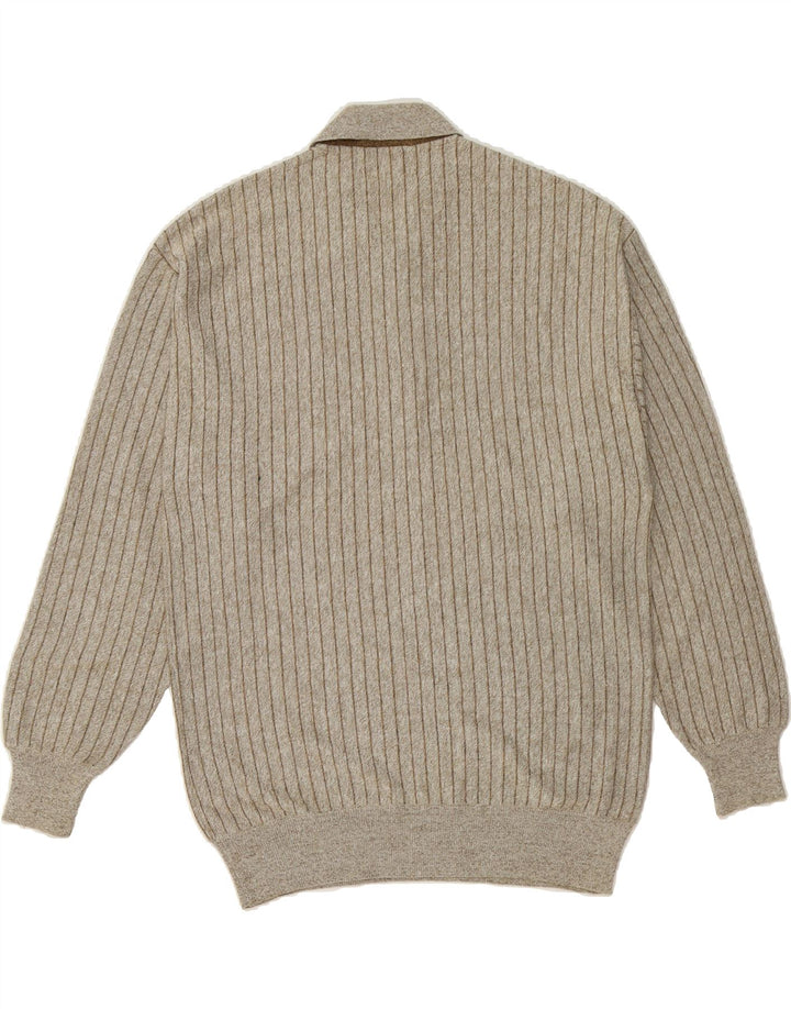 IL GRANCHIO Mens Polo Neck Jumper Sweater Medium Grey Striped Vintage Il Granchio and Second-Hand Il Granchio from Messina Hembry 